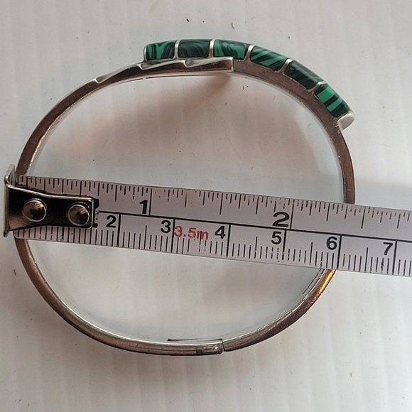 vintage sterling silver 925 malachite hinged  clasp 36.6g bracelet bangle mexico - Picture 10 of 12